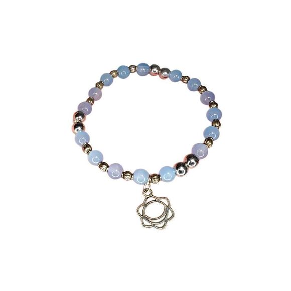 Handmade Blue and Silver Beaded Charm Stretch Bracelet - Picture 1 of 2